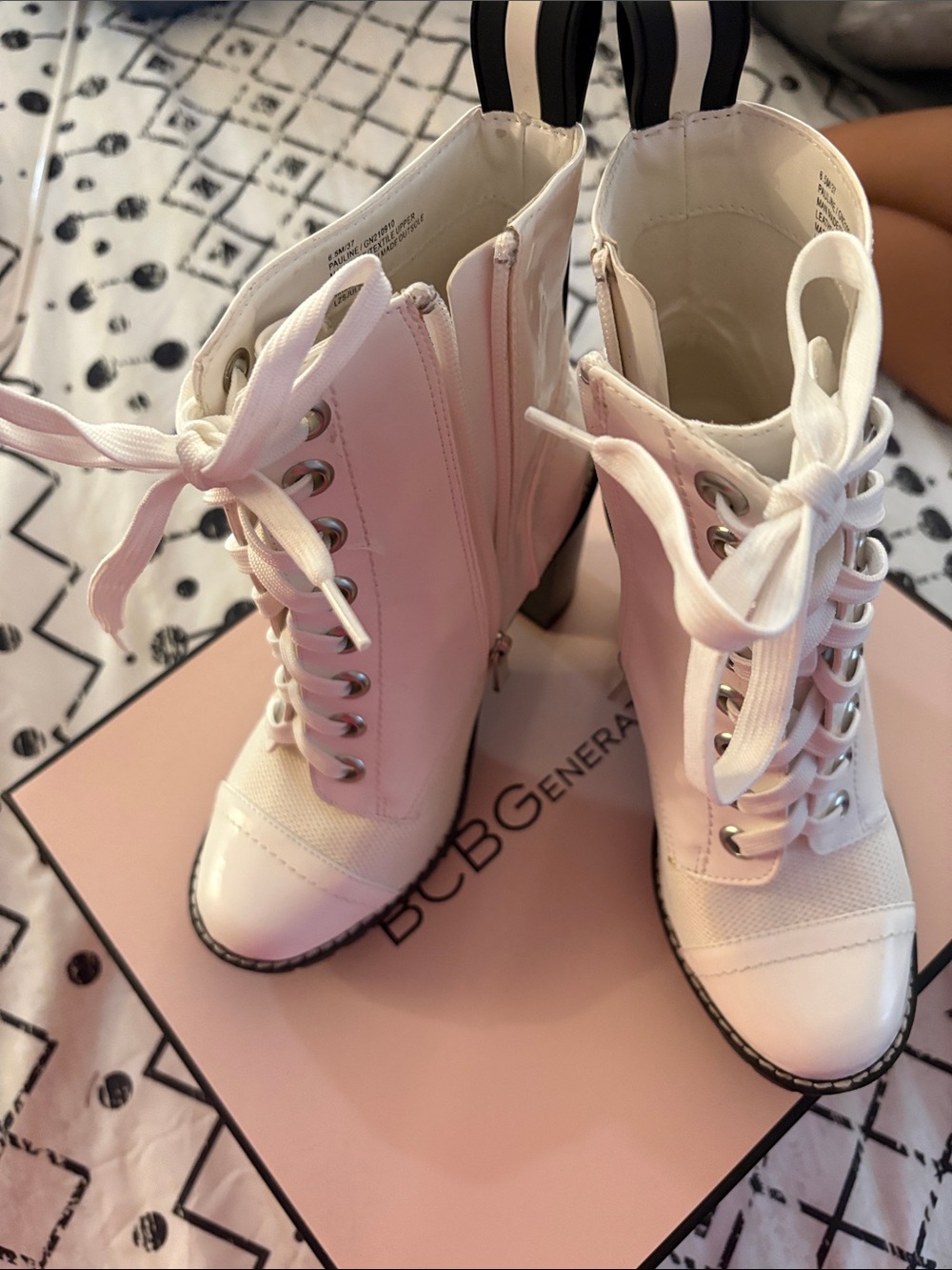BCBGeneration Light Pink and White Lace-Up Ankle Boots
